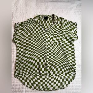 Love by Chesley green and white checkered button down shirt